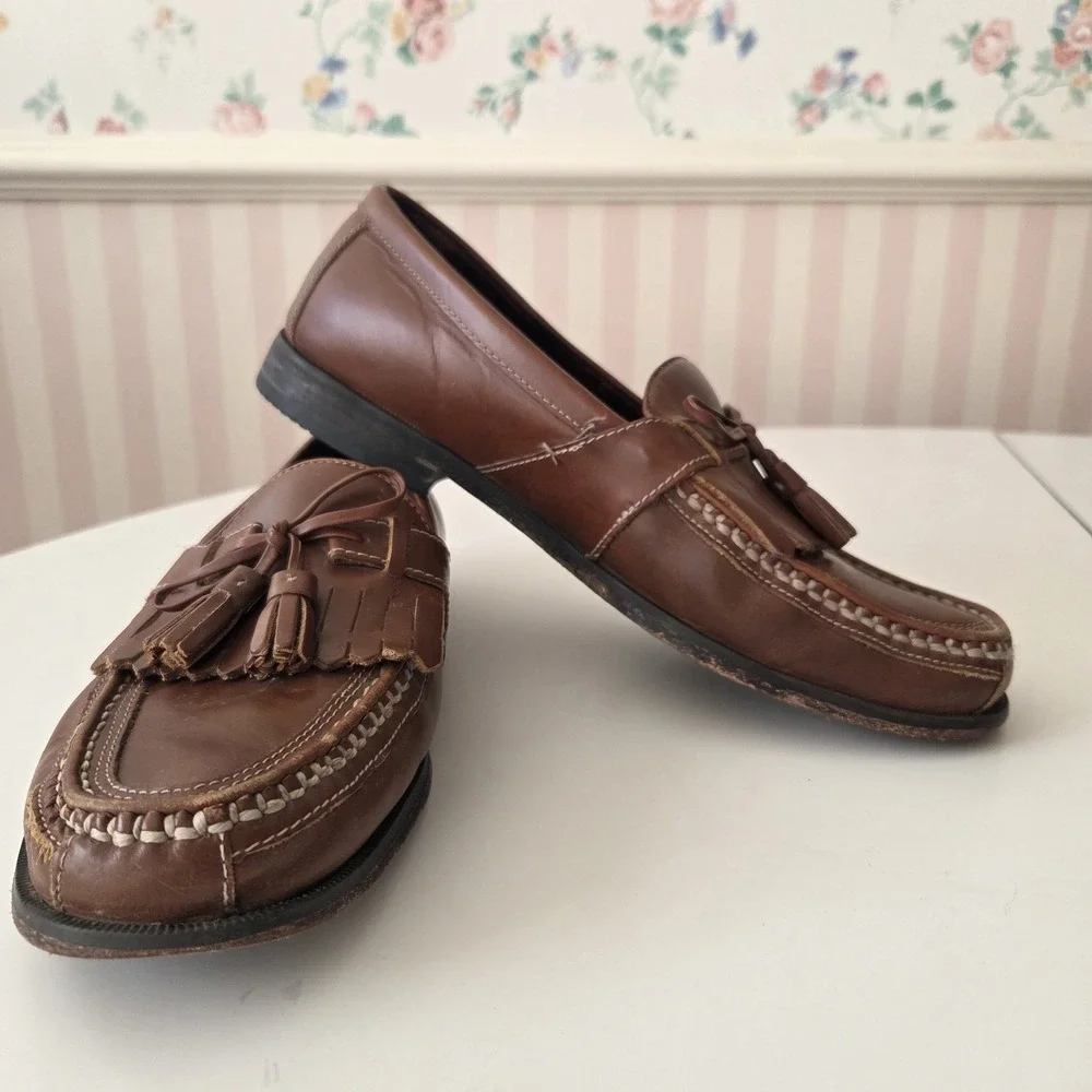 Johnston Murphy Mens 9.5‎ M Loafers Brown Leather Tassel Driving Shoes Casual